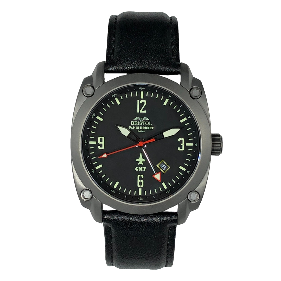 F-18 Hornet Tribute - Gun Metal Finish, Black Dial, Black Leather Band