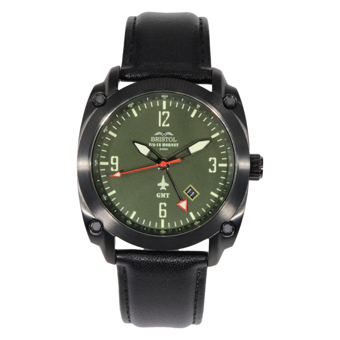 F-18 Hornet Tribute - Black Finish, Dark Green Dial, Black Leather Band