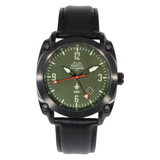 F-18 Hornet Tribute - Black Finish, Dark Green Dial, Black Leather Band