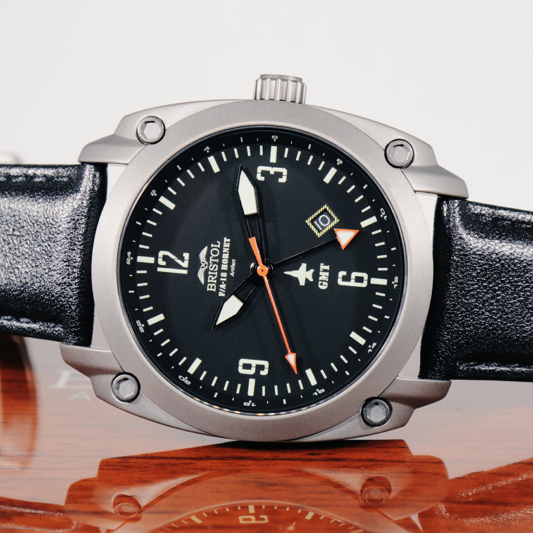 F-18 Hornet Tribute - Gun Metal Finish, Black Dial, Black Leather Band