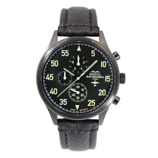 B-25 Mitchell Tribute - Black Finish, Black Leather Band