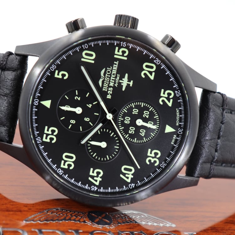 B-25 Mitchell Tribute - Black Finish, Black Leather Band