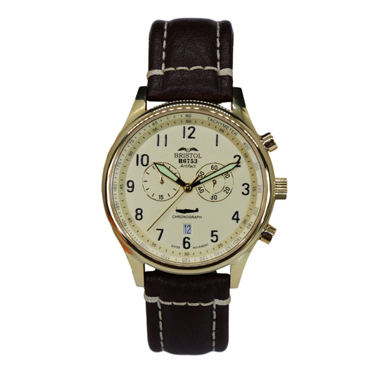 R6753 - Our Spitfire R6753 Tribute - Gold Finish, Beige Dial, Brown Leather Band