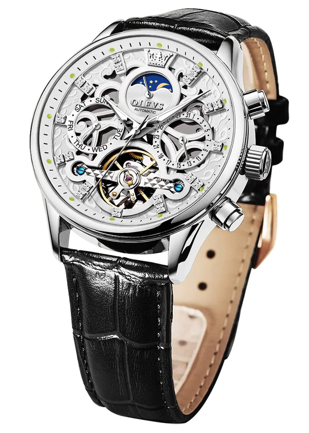 OLEVS Men's Luxury Skeleton Automatic Watch